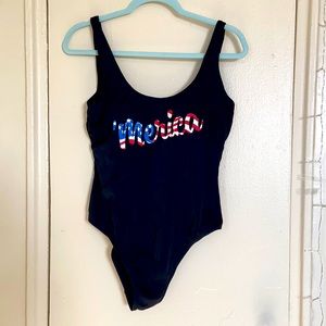 ‘Merica black one piece swim wear